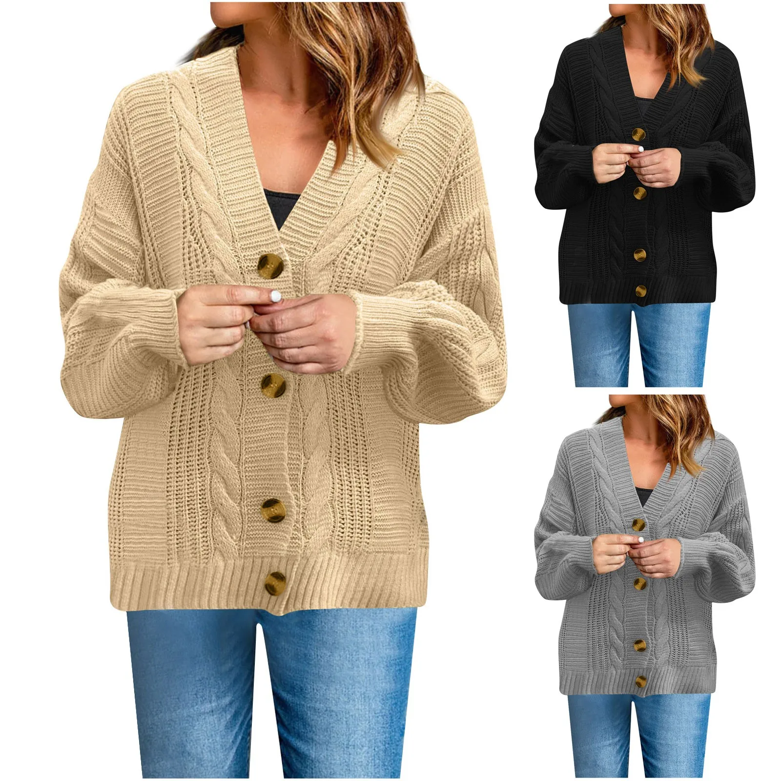 Fashion Warm Holiday Cardigan Women Cardigan Autumn Women Solid V-neck Knitted Sweater Female Single-breasted Cardigan Jackets