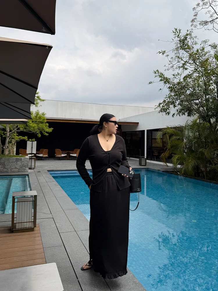 

High Waist Flared Black Skirt for plus Size Women Pencil XiaoXin Large Size Clothing Slimming A-Line Skirt