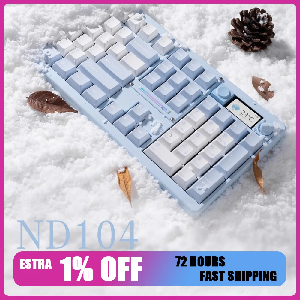 

NDNH ND104 Беспроводная механическая клавиатура Трехрежимная клавиатура Клавиатура из алюминиевого сплава с возможностью горячей замены и экраном Аксессуар для ПК Win/Mac