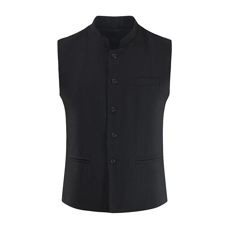 Men's Vest Brown Zhongshan Collar Herringbone Vest, Vest Men's Groom's Wedding Dress Suit Vest