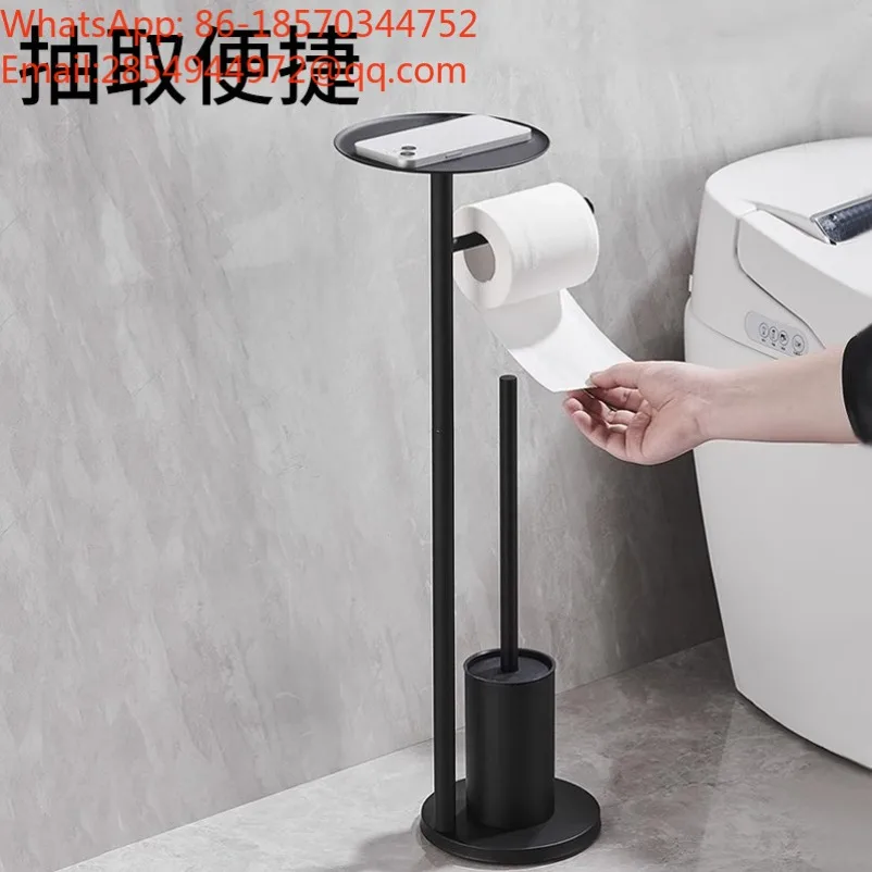 Stainless Steel Freestanding Toilet Brush Holder Integrated Storage Rack with Toilet Paper Holder for Bathroom