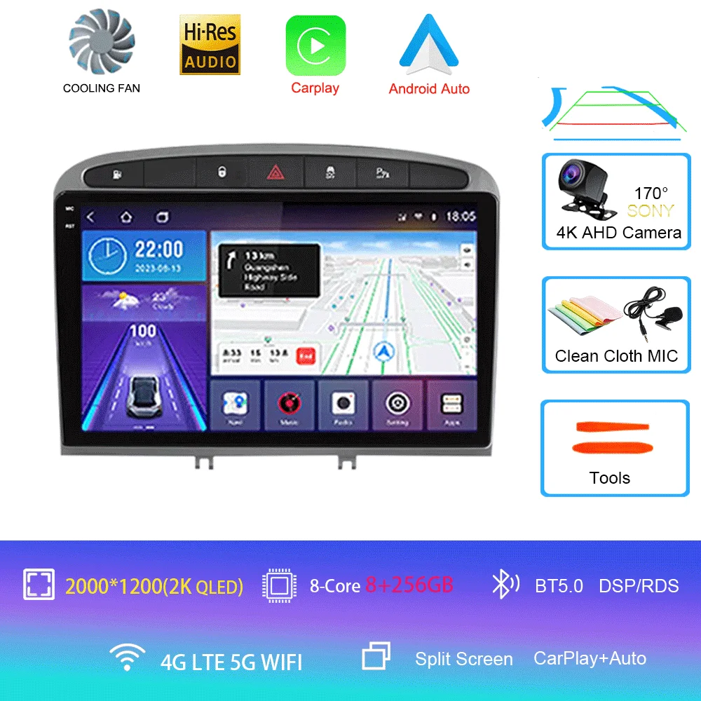 Android 16 autoradio voor Peugeot RCZ 308 SW 2007-2015 408 2012-2020 2DIN multimediasysteem navigatie GPS Carplay Auto head unit WIFI