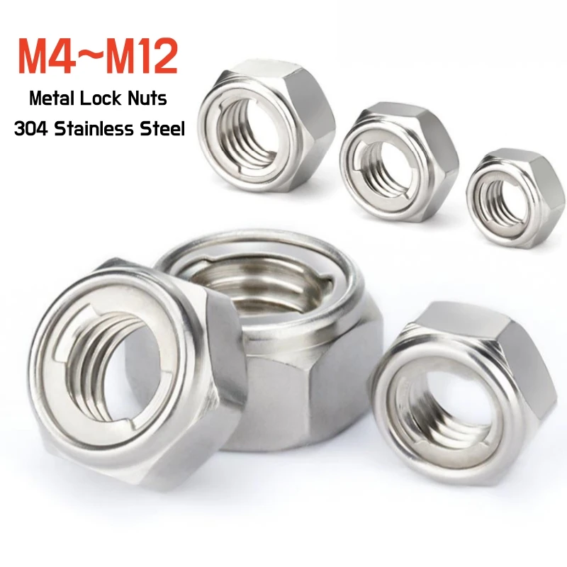 5~20pcs 304 Stainless Steel Metal Lock Nuts Hexagon Self-locking Nut M4 M5 M6 M8 M10 M12