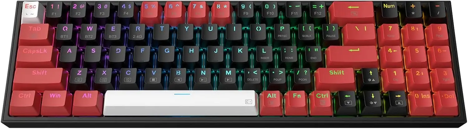 75% Wireless RGB Gaming Keyboard, 78 Keys Hot-Swappable Mechanical with Red Switch, 3-Mode Connection