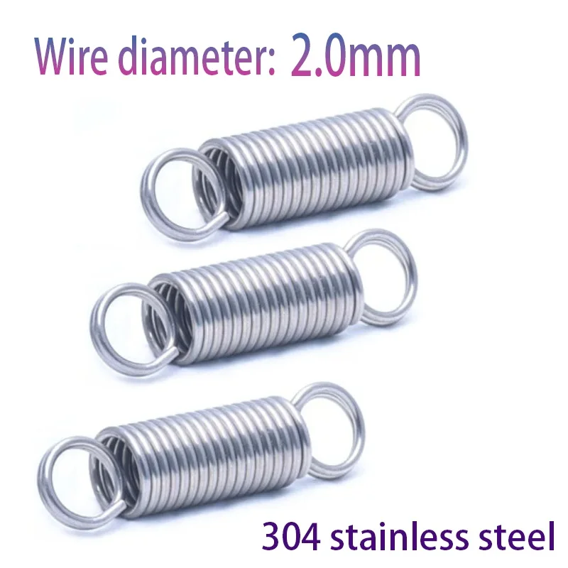304 Stainless Steel Extension Spring Wire Dia 2.0mm Length 40-1000mm Double Loop Tension Spring Customized Hardware Accessories