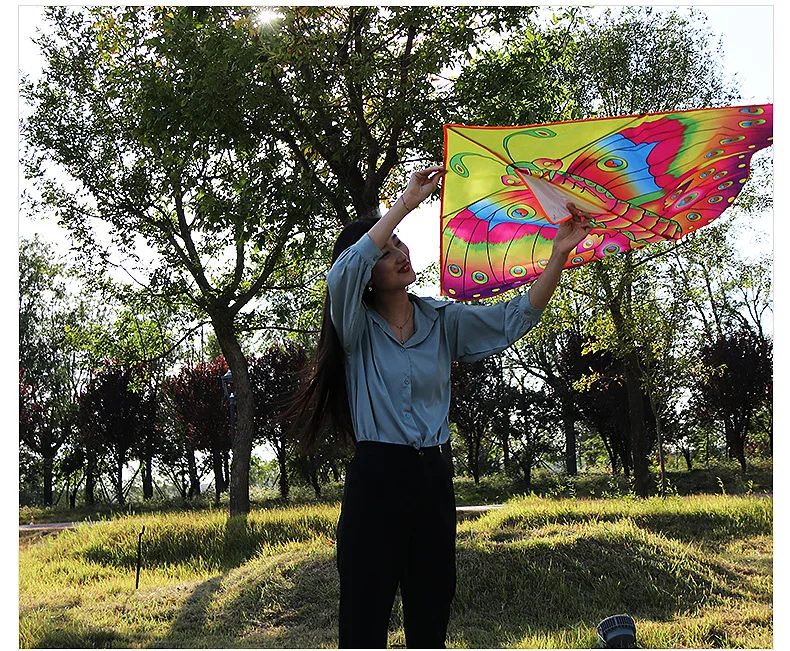 Large Butterfly Kite Grassland Kite Breeze Fly Children Adult NO String Fly Kites Long Tail Gingham Outdoor Fun Sports Toys