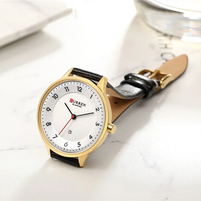 

Новые женские часы Curren 9035 с кожаным ремешком, роскошный бренд, простые ультратонкие золотые наручные часы для женщин, водонепроницаемые, с датой, Relogio Femi