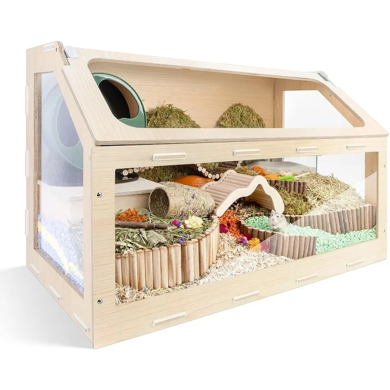 home.Vista Hamster Cage W/Oblique Opening Cage Door - MDF Similar-Sized Pets (Small - 32.9 x 17.2 x 21.1 inches, Burlywood)