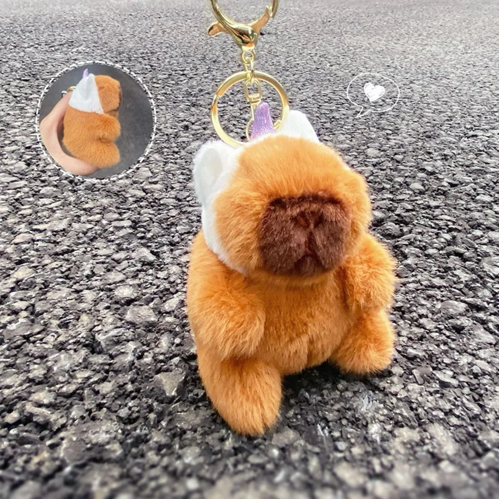 Porte-Clés Créatif en Fourrure d'artificiel asan, Pendentif en Peluche Capybara, Doux, PP, Beurre de Coton, Animal de Dessin Animé, 03/