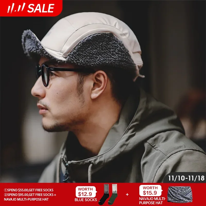 

Maden Outdoor Earcuff Cap Vintage Fleece Ear Protection Hat Barnd Flat Brim Warm Aviator Caps 2023 Winter Gray 56-62cm Beanie