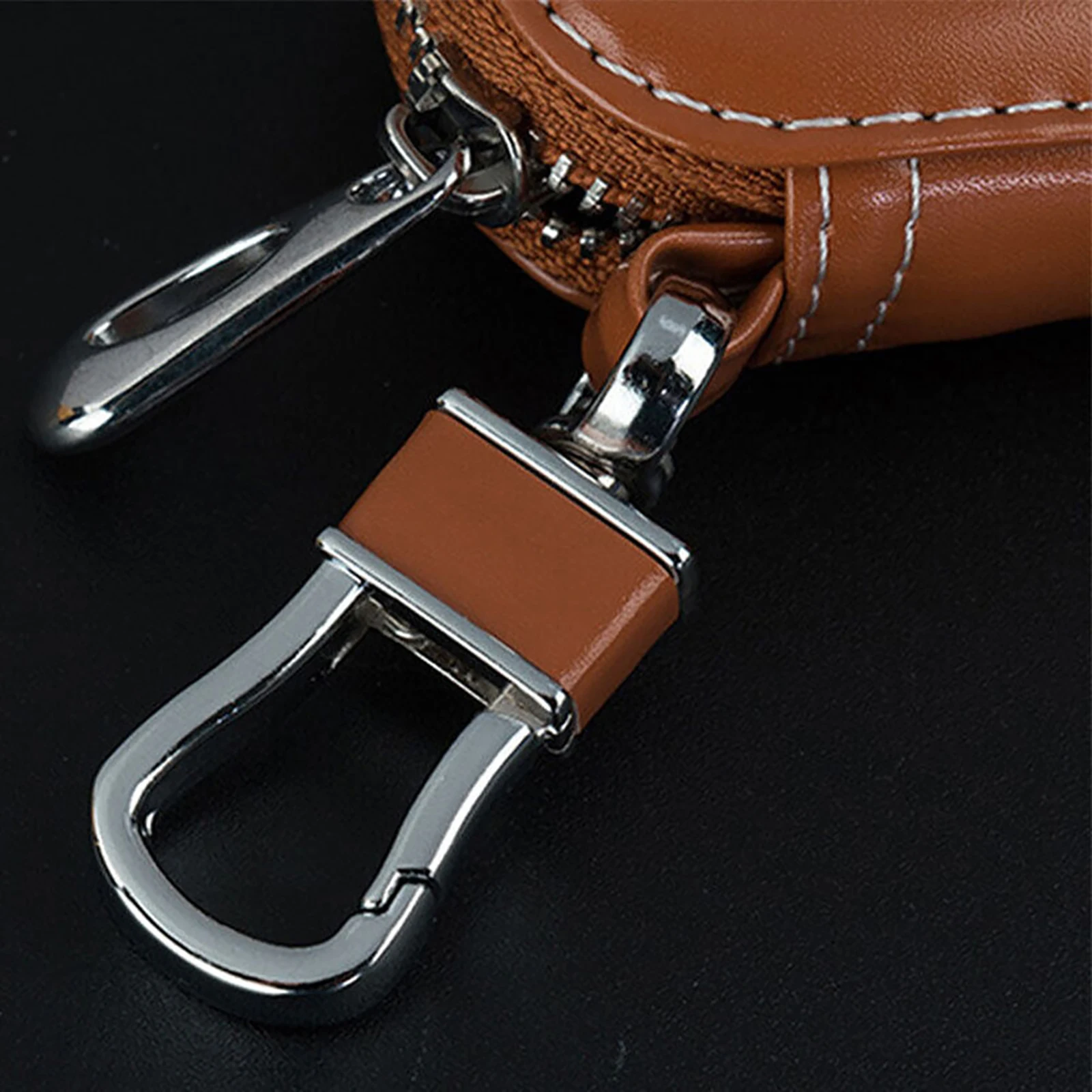 Black/Red/Brown Leather Car Remote Key Fob Chain Zipper Pouch Wallet Holder Bags Case Cover Car Key Wallets Organizer