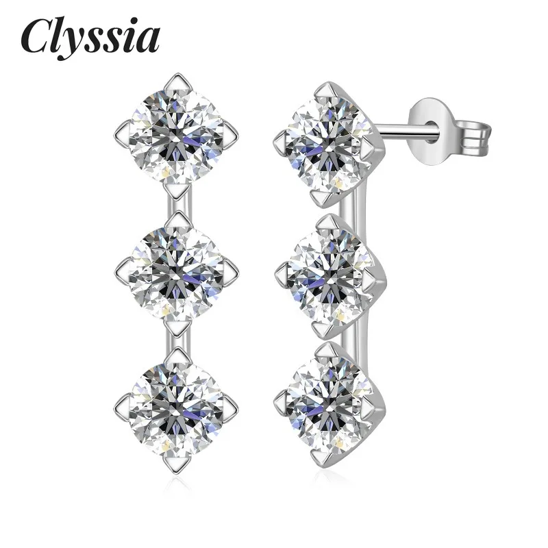 

CLYSSIA D VVS1 5.0mm Moissanite Stud Earrings 925 Silver Shining Luxury High Quality Real 18k Gold Pated Earrings with GRA