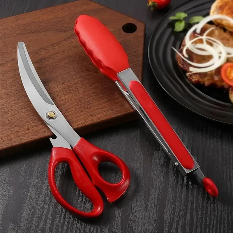 

Barbecue Scissors Food Tong Set Stainless Steel Kitchen Tools Korean Style Knife Chicken Beef Steak Scissors BBQ Vegetable Grill