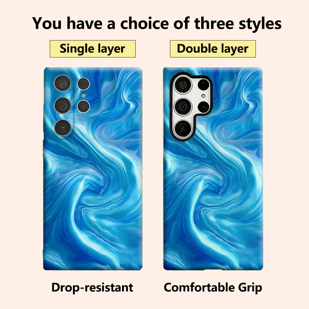 Bright Blue Liquid Marble Luxury Fashion Full Lens Protective Case for Samsung Galaxy S26 S25 S24 A56 A36 Plus Ultra