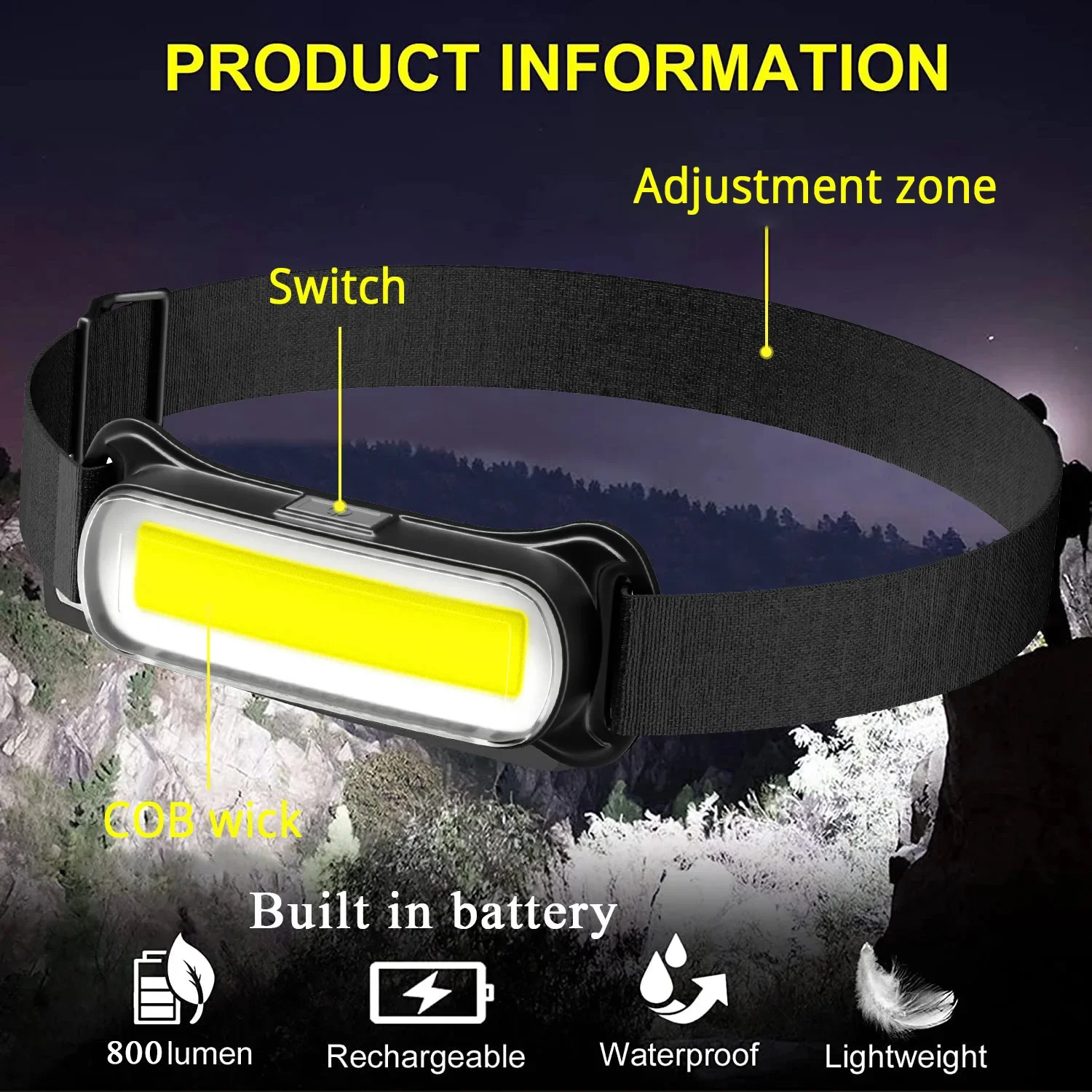 

MINI Powerful COB LED Headlamp USB Rechargeable 3Modes Headlight Waterproof Head Lamp Camping Head Torch Head Flashlight