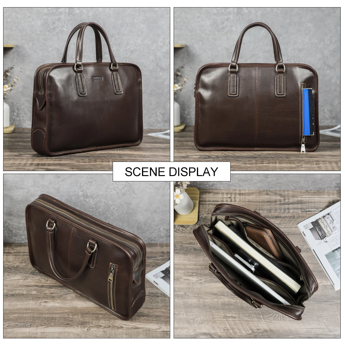 CONTACT'S Genuine Leather Men Business Bags Briefcase Office Bag Male Portfolio Bag Tote Laptop Bags for 14