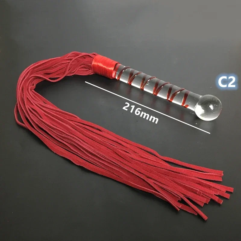 Crystal Dildo Real Leather Flogger Glass Penis Whip Sex Whip G-spot Anal Bead Leather Tools Restraints Bdsm Sex Adult Games