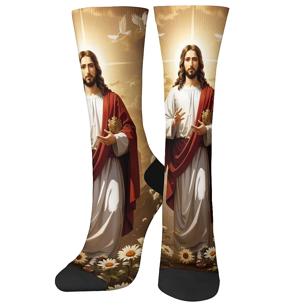 Calcetines de moda para hombre, calcetines de compresión informales Retro de Hip Hop con tema de renacimiento de Cristo Jesús, calcetines suaves y cómodos, regalo novedoso para vacaciones