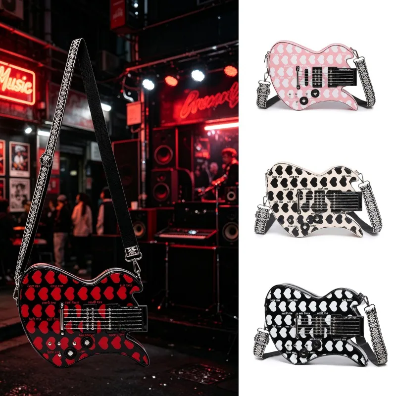 New Red Creative Electric Guitar Special-shaped Bag Y2K Punk Print Women's Shoulder Messenger Bag Music Festival Style