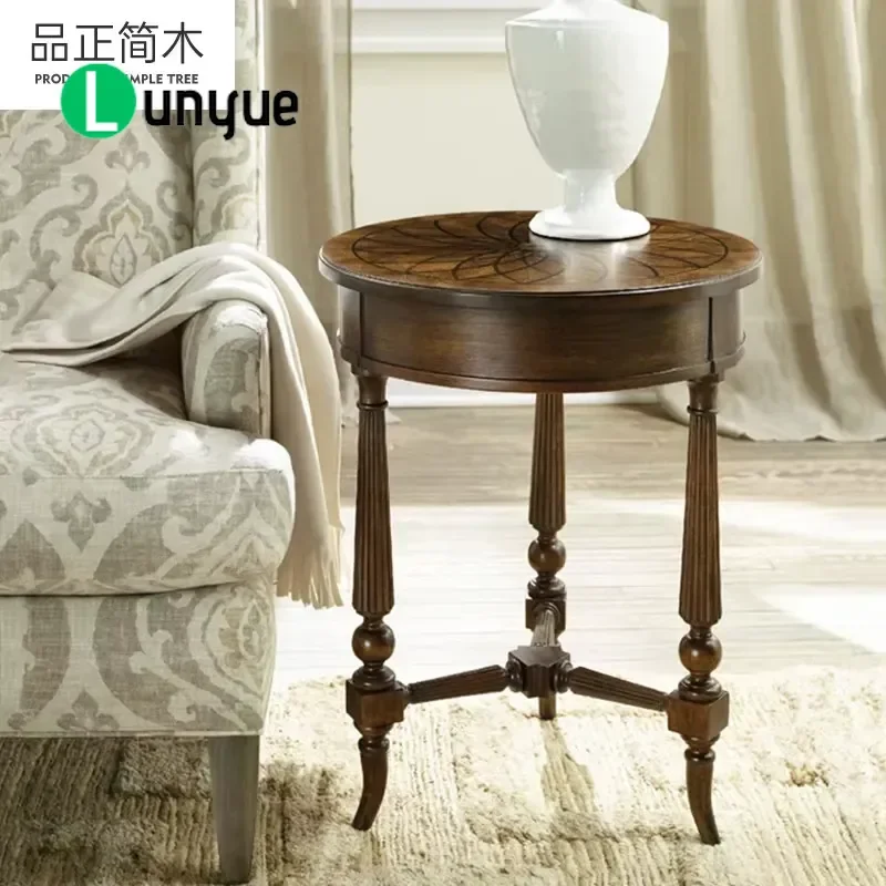 American Solid Wood Retro Side Table Polygon Multi Layer Storage Small Corner Table for Living Room Sofa Durable Furniture
