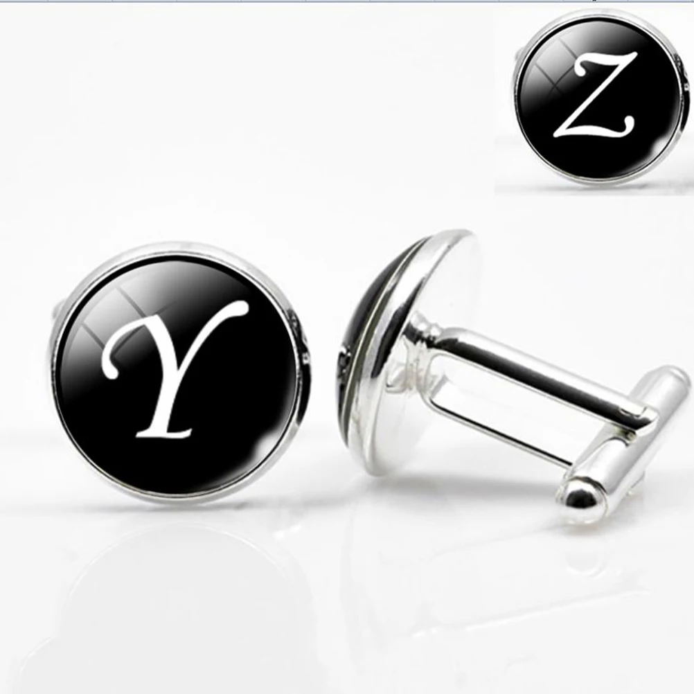 

Glass Cuff-Link Sleeve Button Round English Letter Sleeve Button All-Match Decorative Collar Sleeves Button for Man (Y Letter Pa