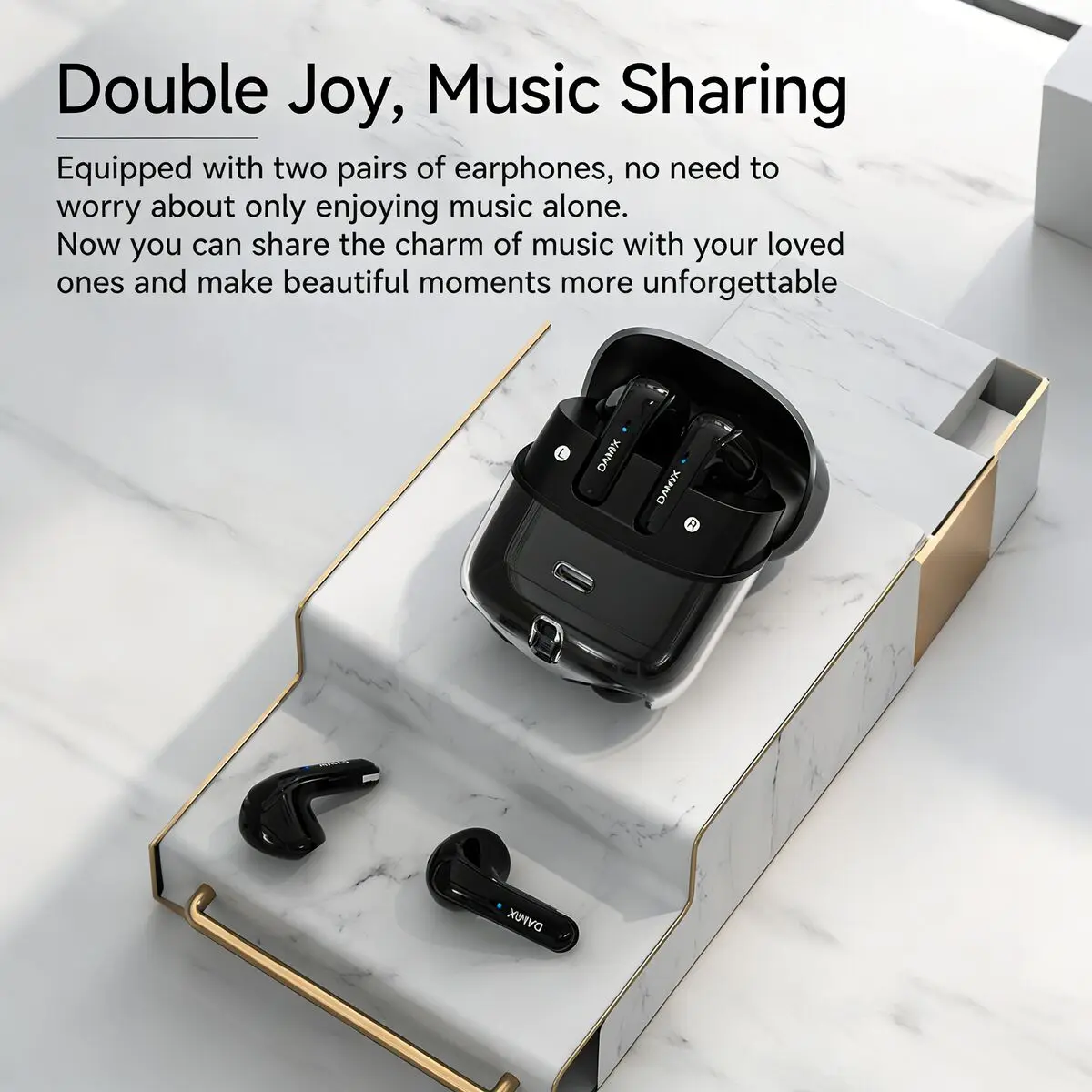 DX16 Couple TWS Bluetooth Wireless Earphones Backpack-Style Digital Battery Level Display HiFi Ultra-Long Life Transparent Case