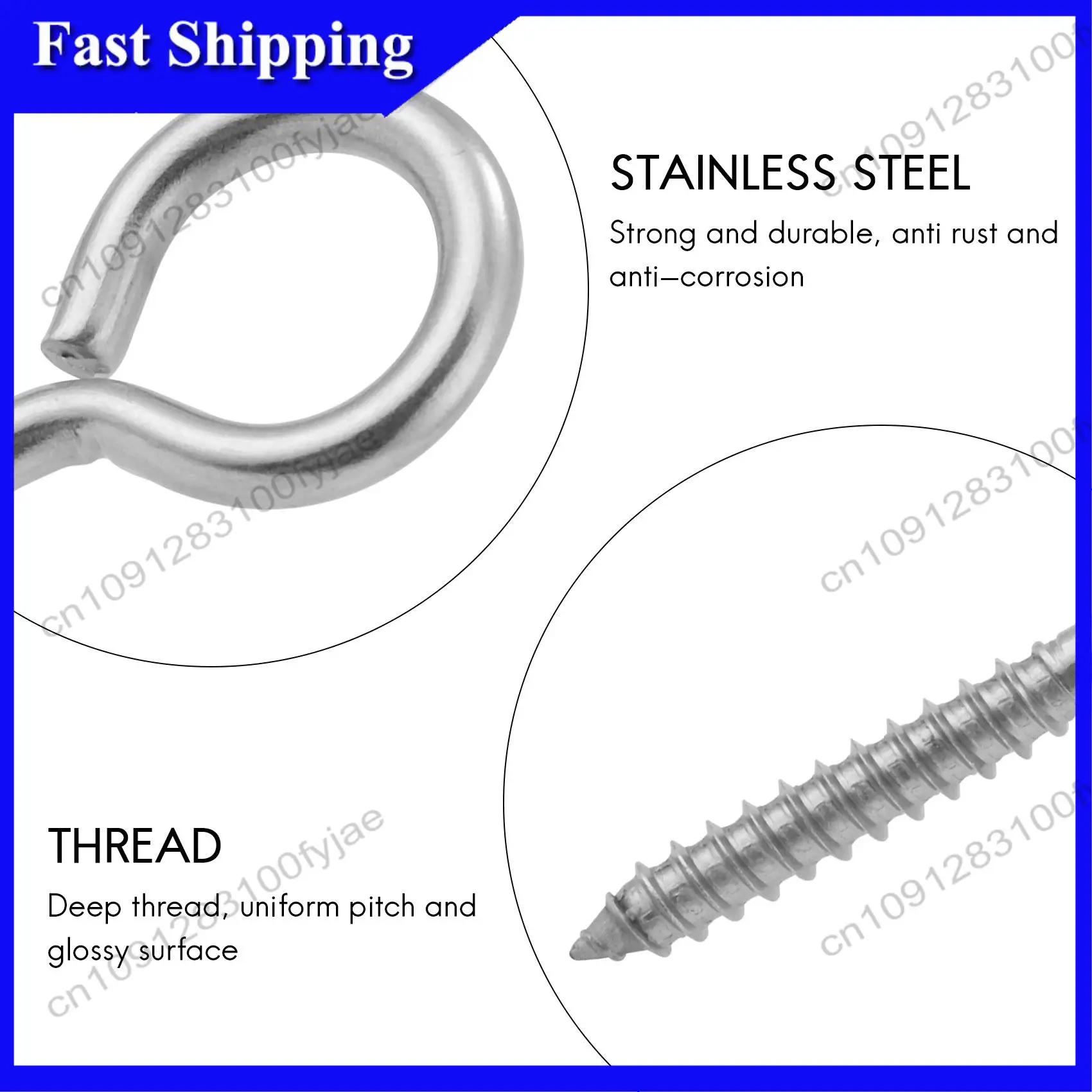 

-X07A 10 Pack Stainless Steel Eye Shape Screws Metal Hook Wood Terminal Ring Eyelet Hooks Self Tapping Screws M6