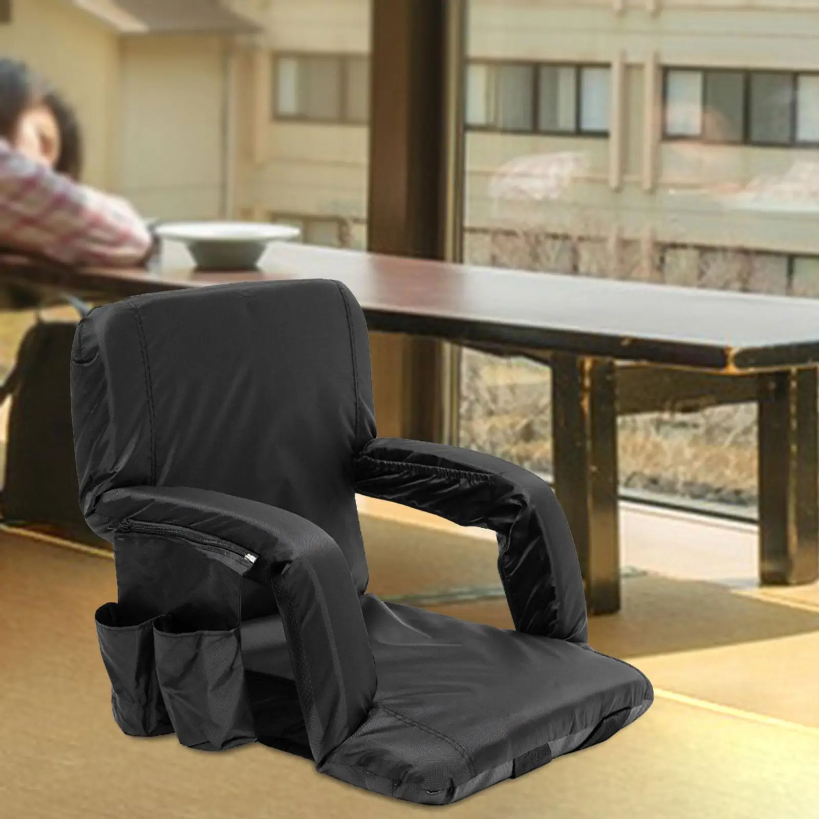 Stadium Seats for Bleachers Upgraded Armrest Cloth Folding Easy to Carry Comfortable Lightweight Zipper Pockets Seat Cushion