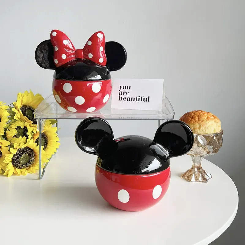 Disney Mickey Minnie Mouse Figure Cute Cartoon Ceramic Debris Storage Tank Kawaii Model Toys Creative Home Ceramic Decorations