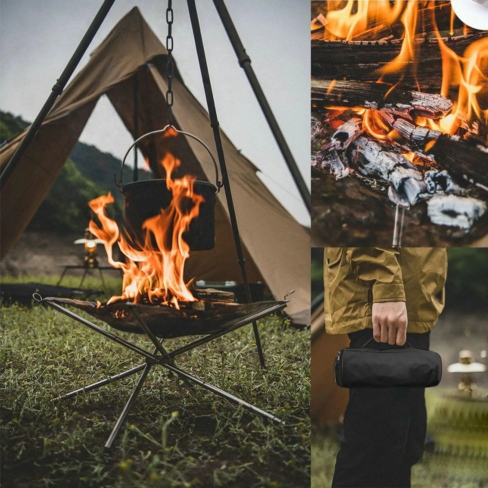 

Outdoor Fire Pit Folding Fire Pits Outdoor Fireplaces Mesh Weatherproof Rust-Proof Fireplaces For Backyard Barbecue Bonfire BBQ