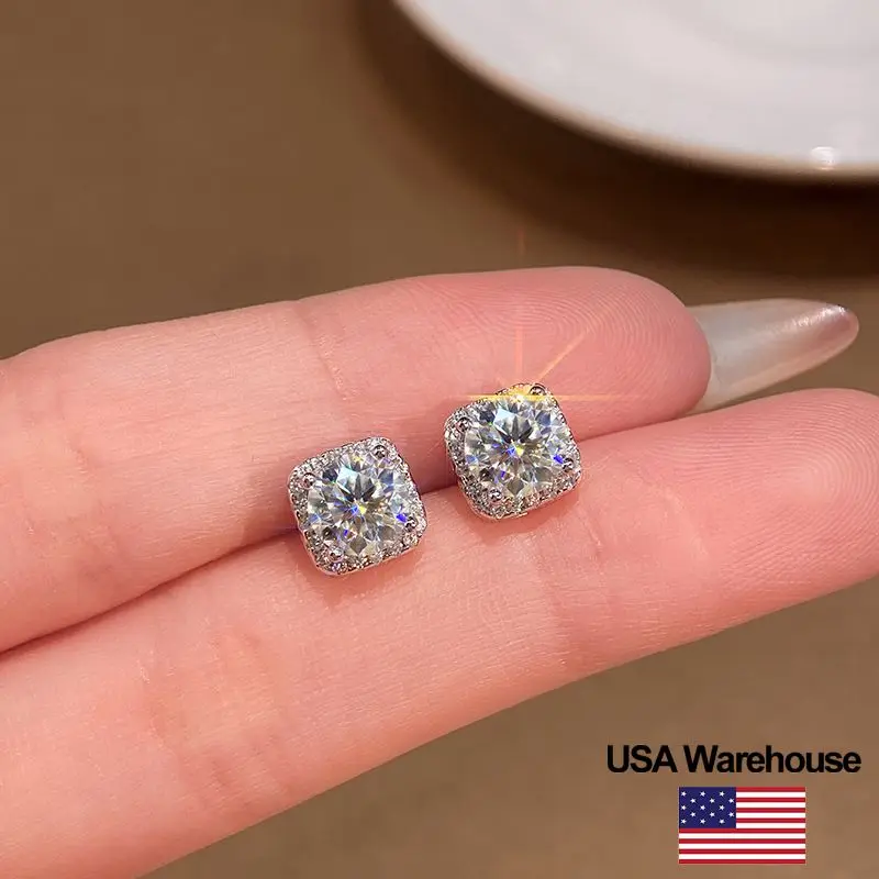 

S925 Sterling Silver Luxury Shiny 0.5-1CT Moissanite Diamond Stud Earrings for Women Engagement Wedding High Quality Jewelry
