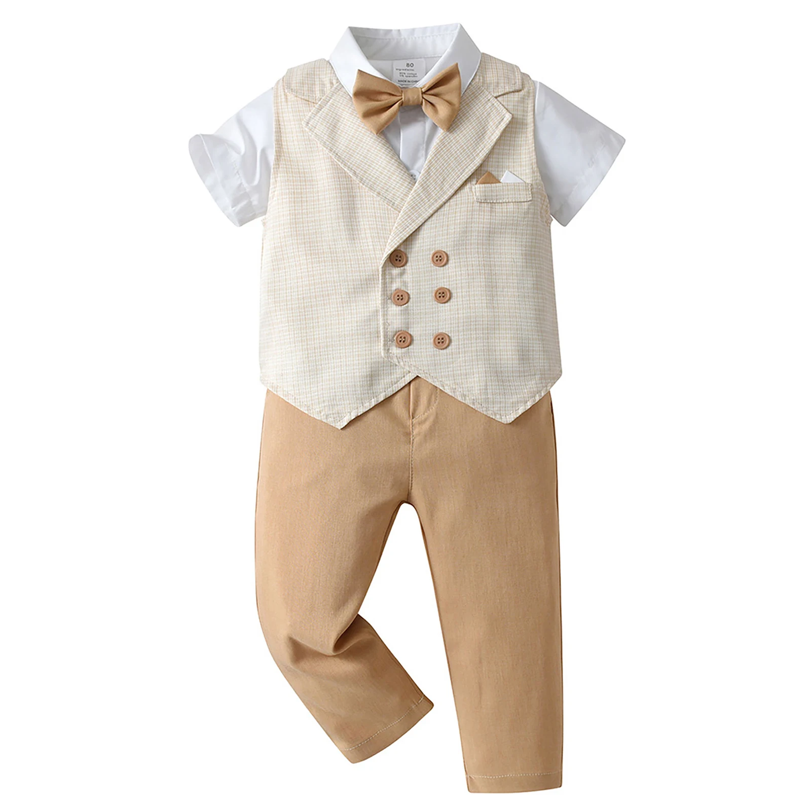 

Kids Toddler Boys 3Pcs Party Gentleman Suit Short Sleeve Shirt with Waistcoat Vest Pants Set for Wedding Birthday Summer Clothes