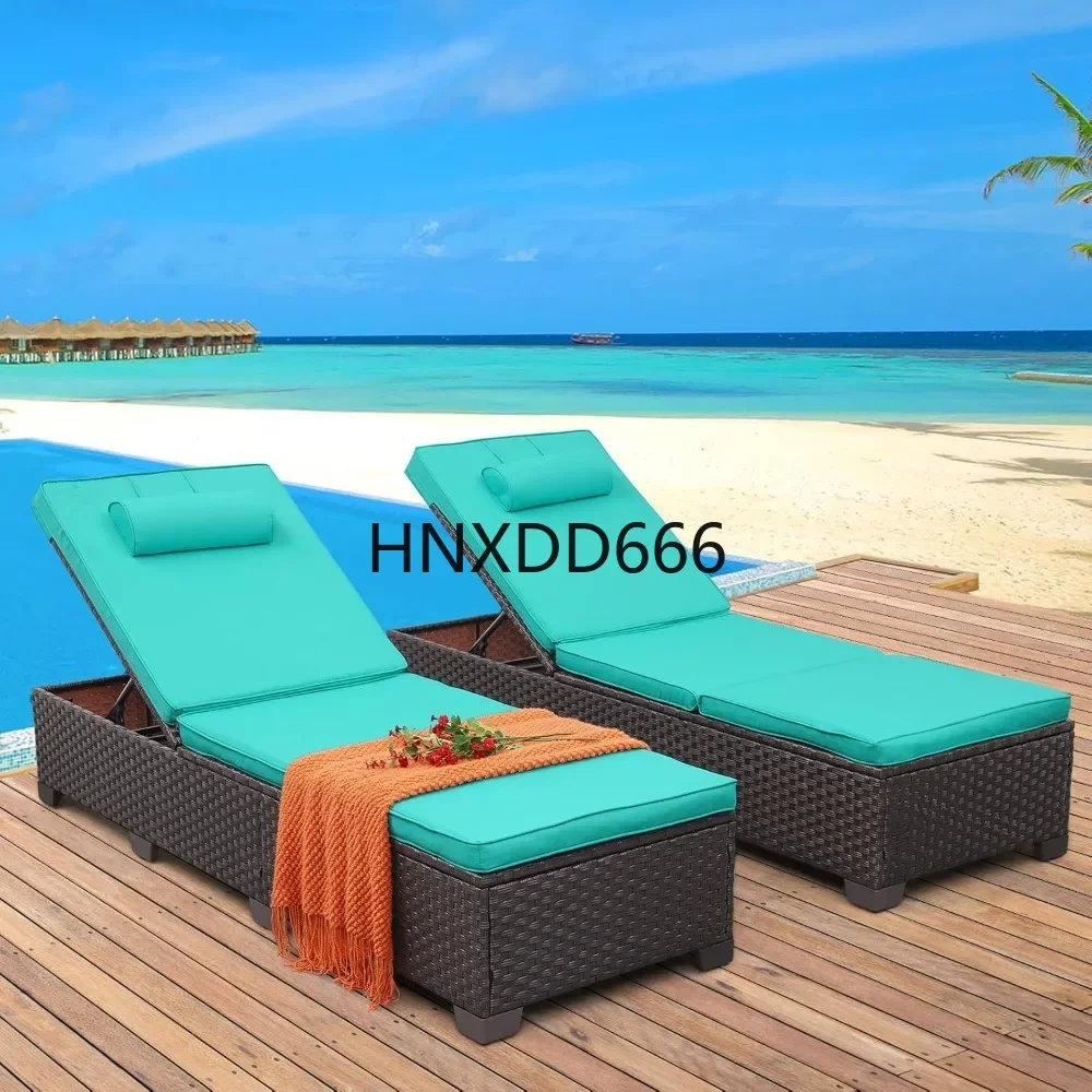 Patio Chaise Lounge Chairs Set of 2 Outdoor Chaise Lounge Pool Lounge Chairs Poolside Recliner Chairs with Turquoise Cushions