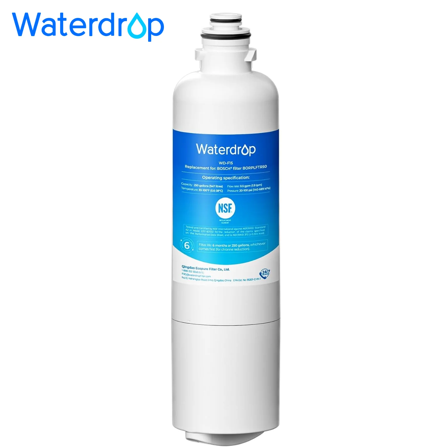 Waterdrop 11032531 Water Filter Replacement for Bosch® BORPLFTR50, Replacement for Bosch®, Thermador® Refrigerator Water Filter models,BORPLFTR50, BORPLFTR55, 11025825, 12033030