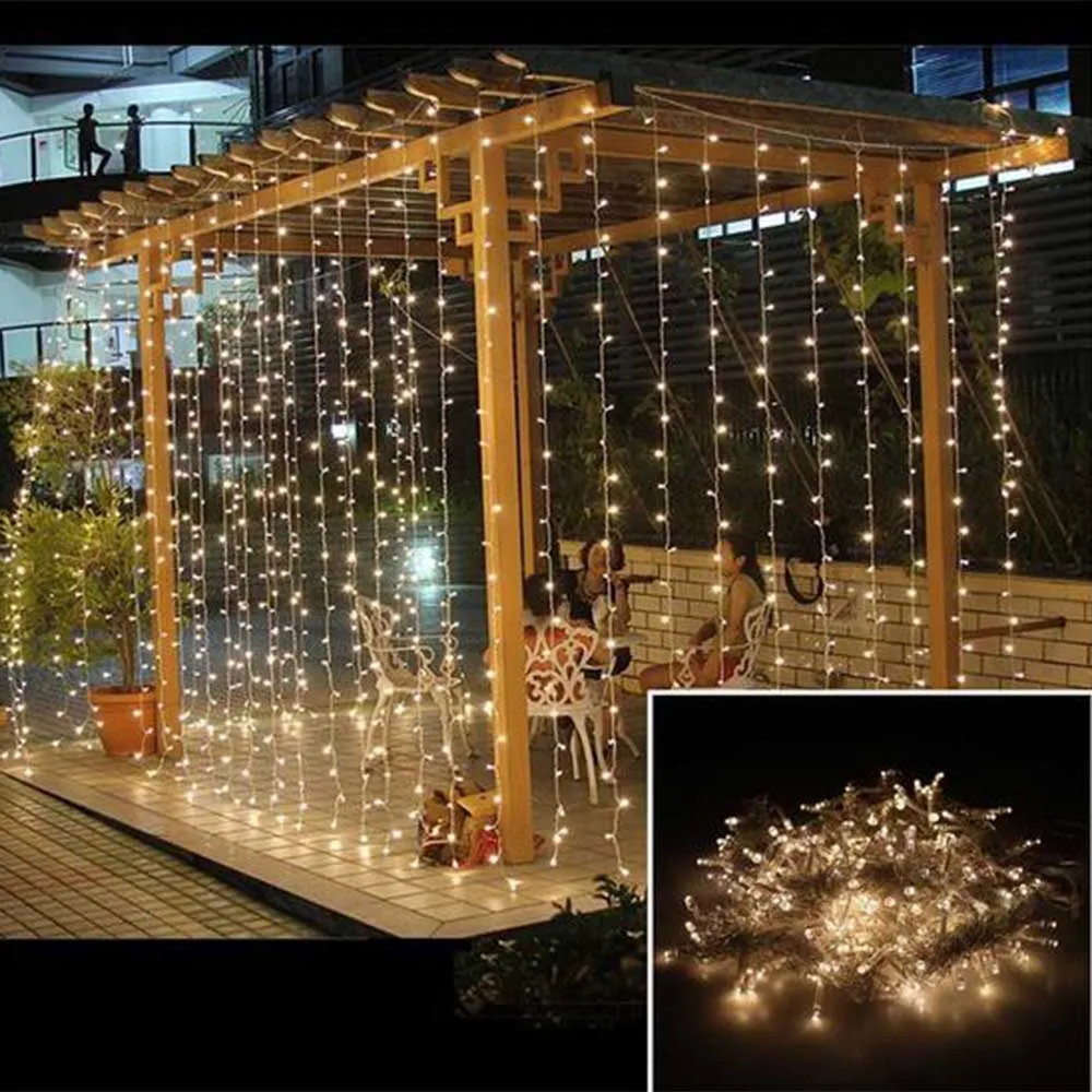 Guirnalda de luces LED de hadas para decoración de jardín, cortina de luces para exteriores, fiesta de cumpleaños y Año Nuevo, 3x1M