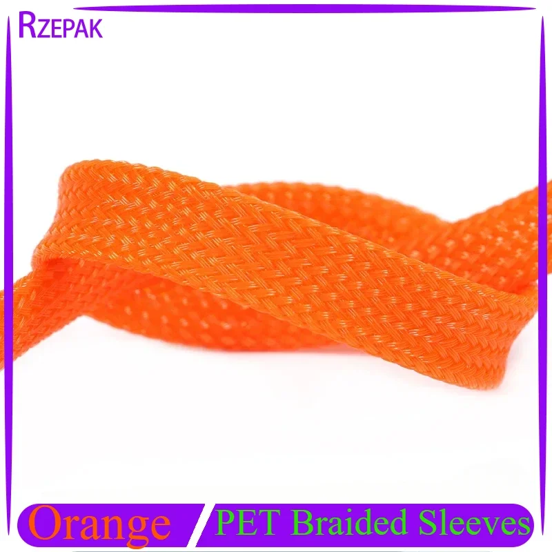 1~50m Orange PET Braid Sleeve 2~40mm High Density Snake Skin Sleeving Wrap Sheath For Electric Cables