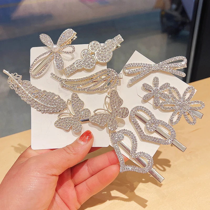 Korean Diamond Metal Hairpins Young Girls Butterfly Heart-shaped Flower Hairgrips Bangs Side Hair Clips Female Trendy Headwear