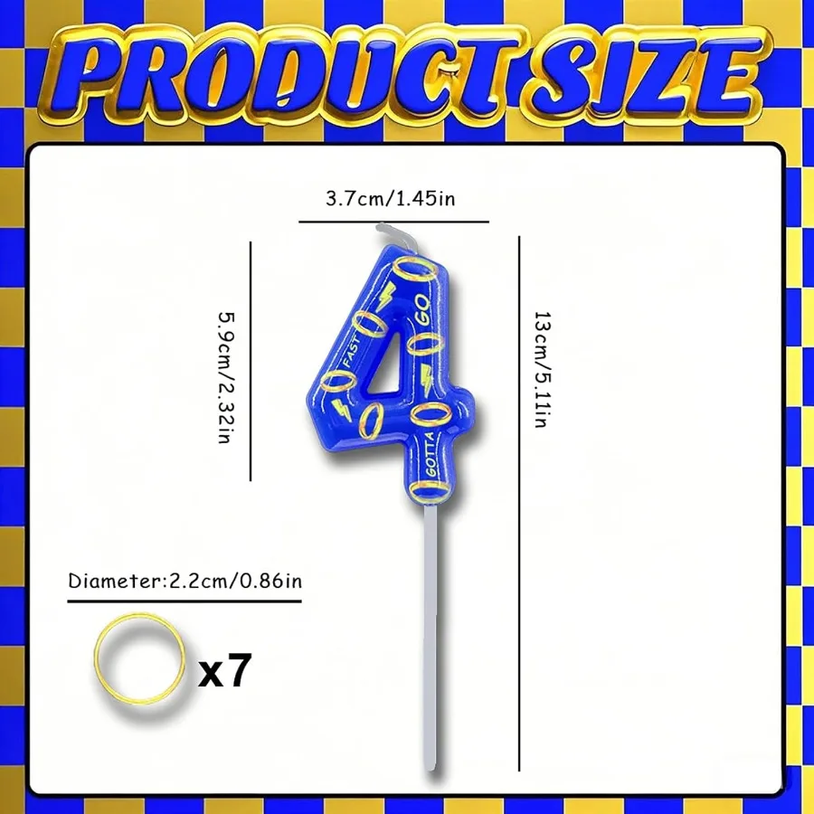 شمعة عيد ميلاد زرقاء رقم 4 مع 7 حلقات ذهبية لون كعكة شخصية كرتونية زرقاء لحفلات أعياد الميلاد للأولاد والبنات والحفلات