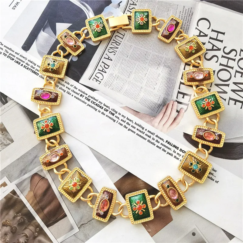 

Belle Epoque Vintage14K 9K Gold Filled Semi-Precious Stone Retro Choker Necklace Bracelet Luxury Fine Jewelry Set For Women Gift