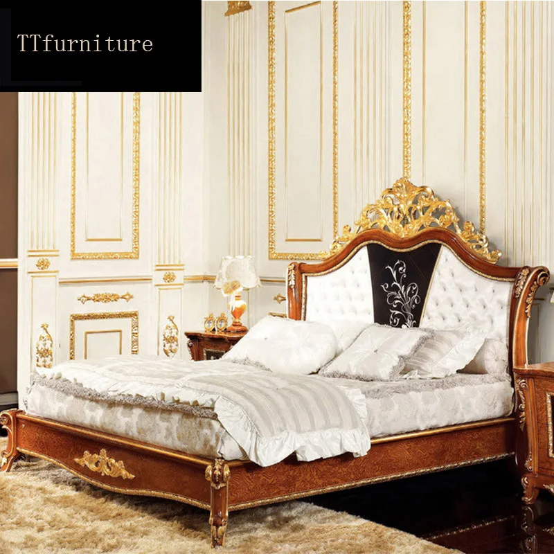 

modern european Italian solid wood bed Fashion Carved luxurious french bedroom set furniture king size jxj50