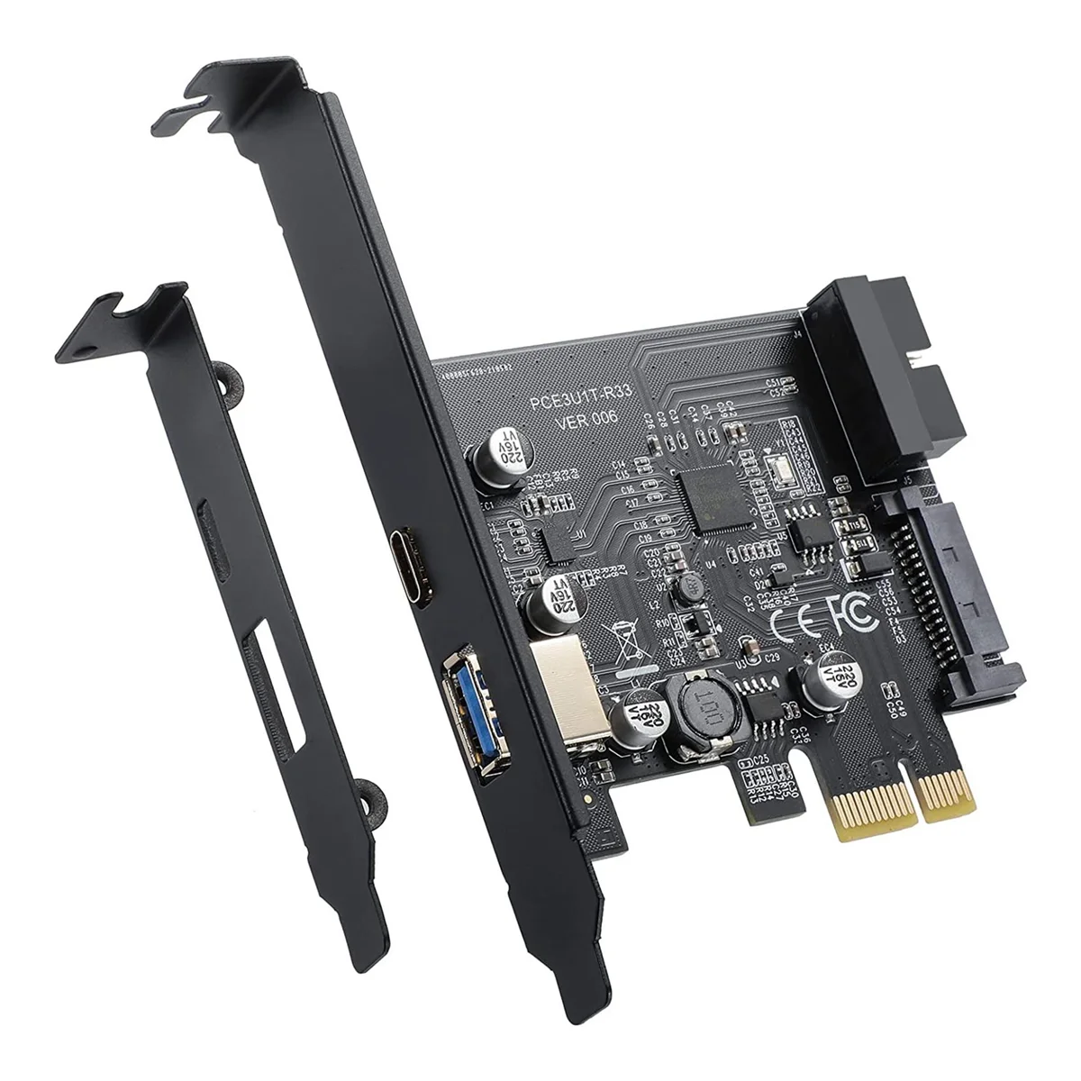 

Передняя карта адаптера PCI-E 1X к USB 3.2 Gen1 USB3.2 Type-C, 2 порта (тип C + тип A), карта расширения