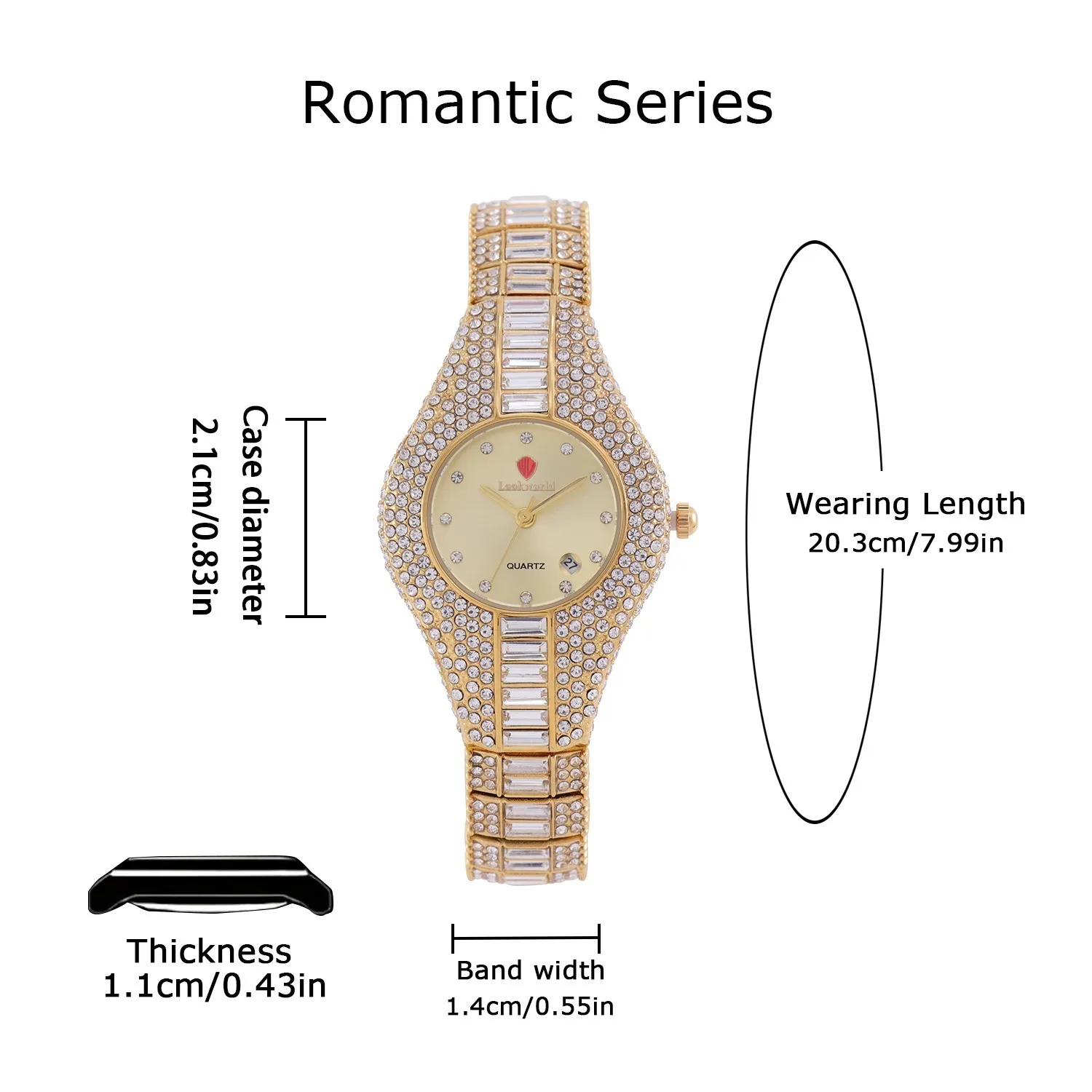 Stylish quartz watch with rhinestones link bracelet for dazzling look, stylish and luxurious