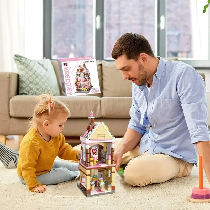 QMAN Meisjes Bouwstenen Speelgoed Droom Dessert Huis Bouwpakket Street-View Constructie Educatief Speelgoed voor Meisjes 344-delig