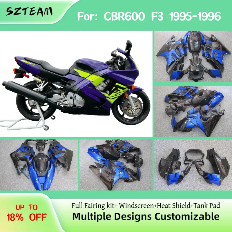 

Детали кузова, обтекатели CBR600F3 1995 1996, черный, синий, АБС-пластик, комплект обтекателей для мотоцикла послепродажного обслуживания для Honda CBR 600 F3 95 96