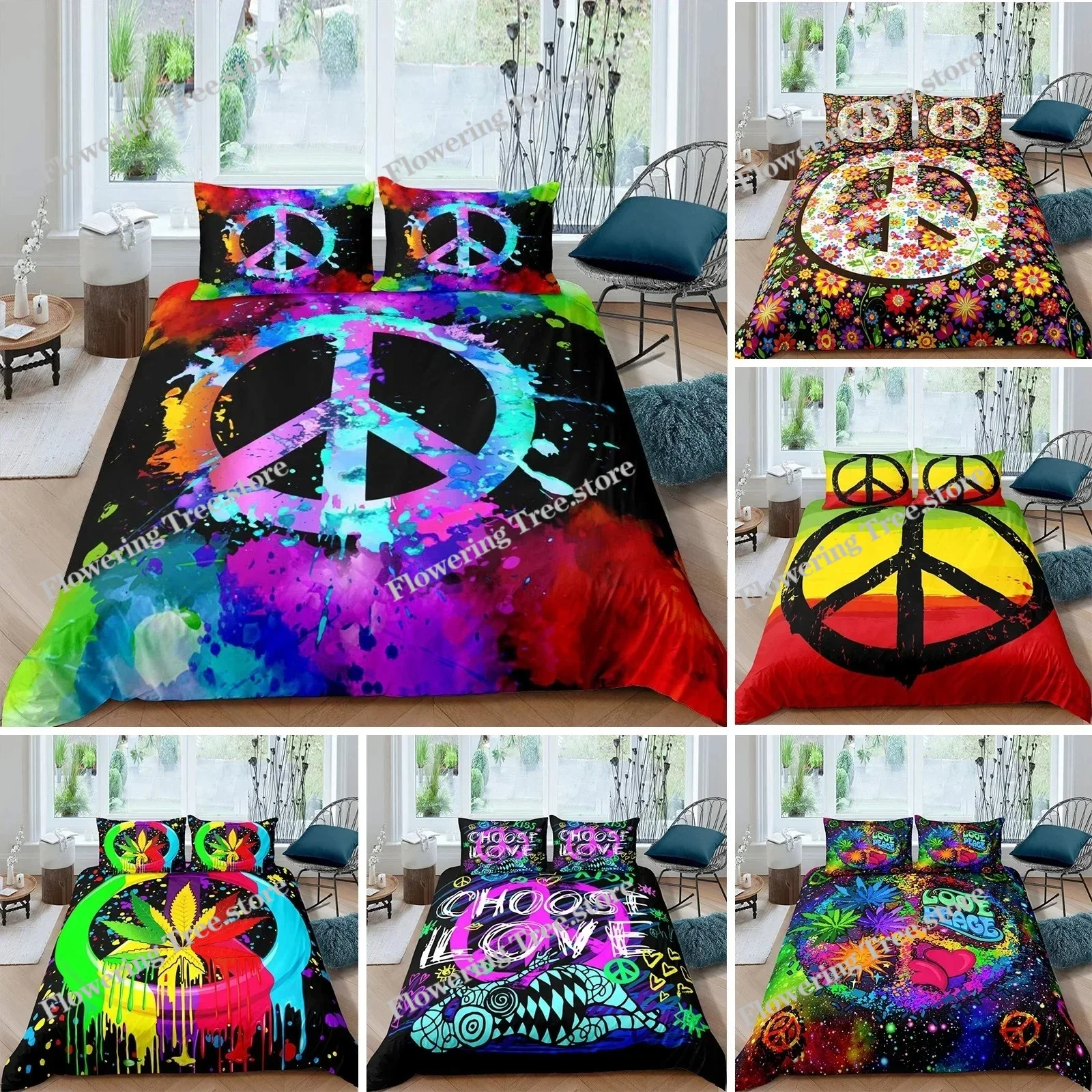 

3D Printed Peace Symbol Bedding Set Duvet Cover Bedroom Comforter Covers Single Twin King Size Quilt Cover Home Textile