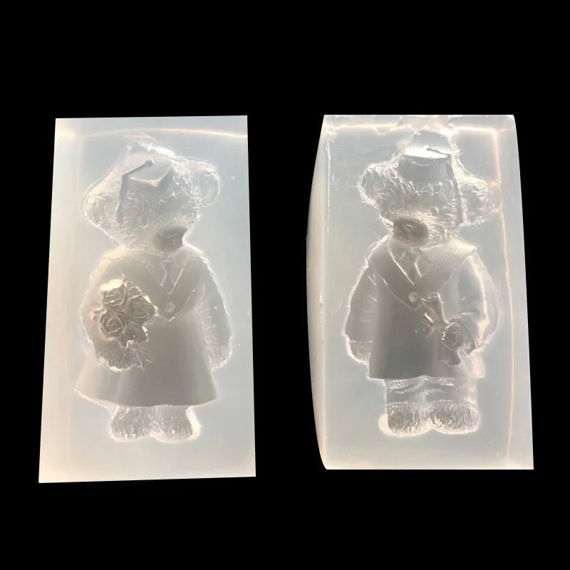 3d Mirror Epoxy DIY Men's and Women's Bear Doctor Bear Silicone Mold Handmade Phone Case Key Ring Pendant Mould 16615