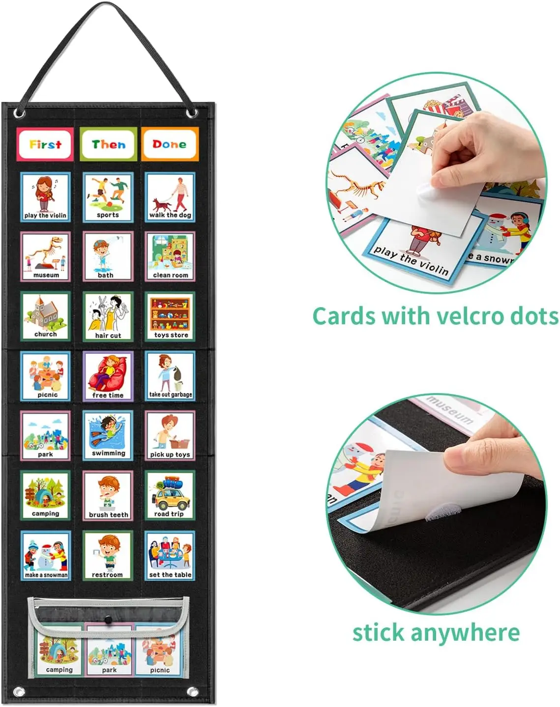 Large Black Visual Schedule Chart with 92 Pcs Cards Daily Schedule Board for Home Visual Behavioral Routine Chore Reward Chart