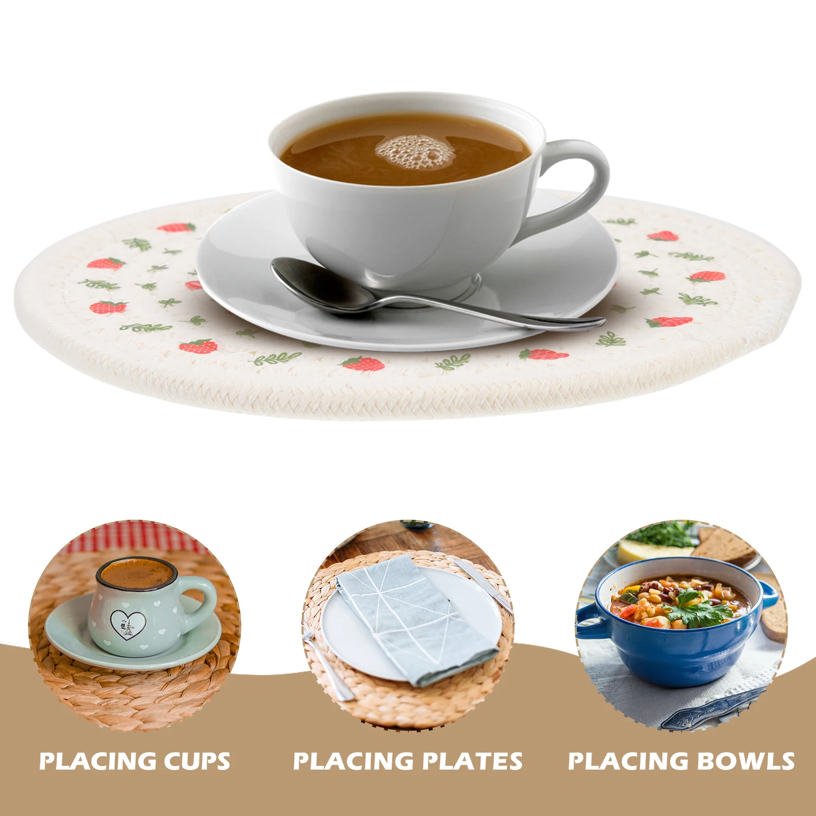 

2pcs Cotton Rope Woven Placemat Round Shape Heat Resistant Tableware Household Dining Table Decorative Place Mat Anti Scalding