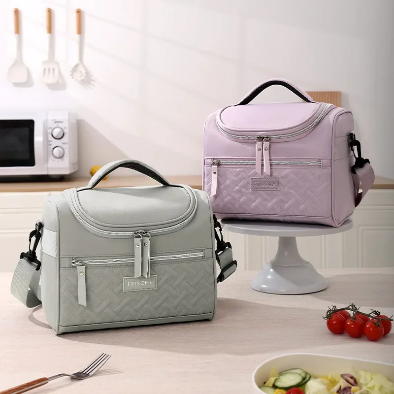 New women's shoulder insulated bag, ice pack, bento bag, large capacity thickened food refrigerated bag, student lunch box bag image 2