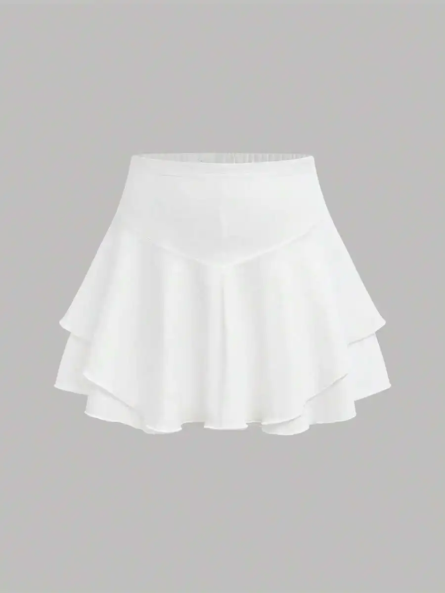 

Белая многослойная мини-юбка с рюшами для девочек-подростков, повседневный уличный стиль